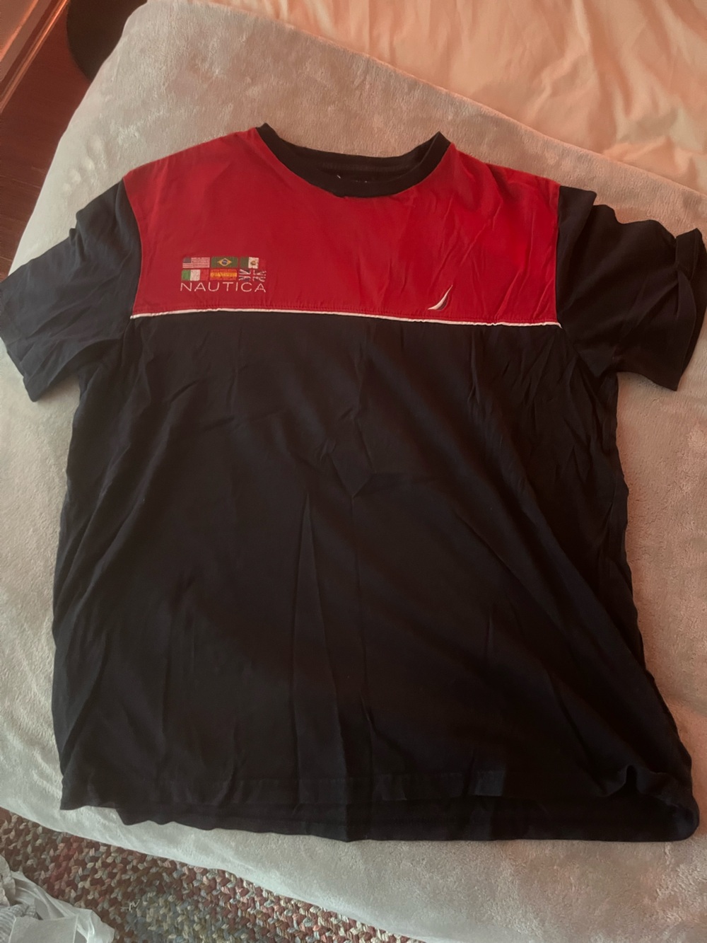 Nautica Red and Navy Colorblock Crew Tee